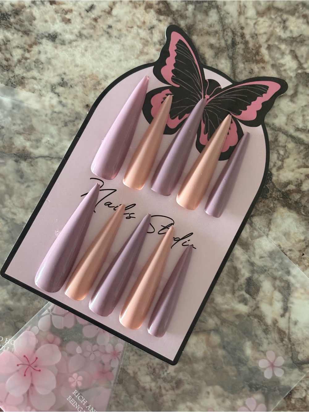 Creme & Purple Long Stiletto Press-On Nails